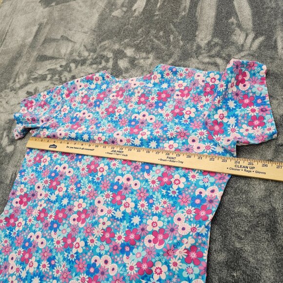 Ready 2 Wear Medical Scrub top womens large blue pink floral print nurse SS - Picture 13 of 15